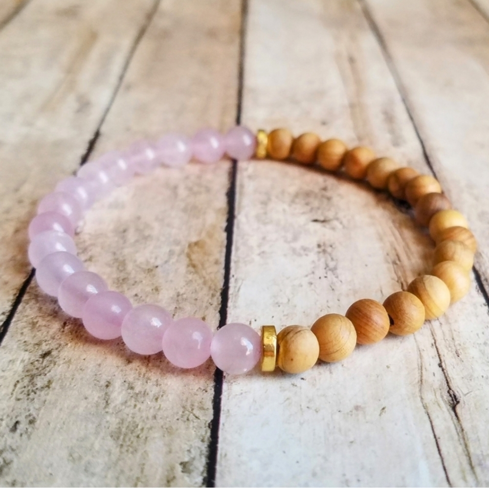 Rose Quartz + Sandalwood Bracelet